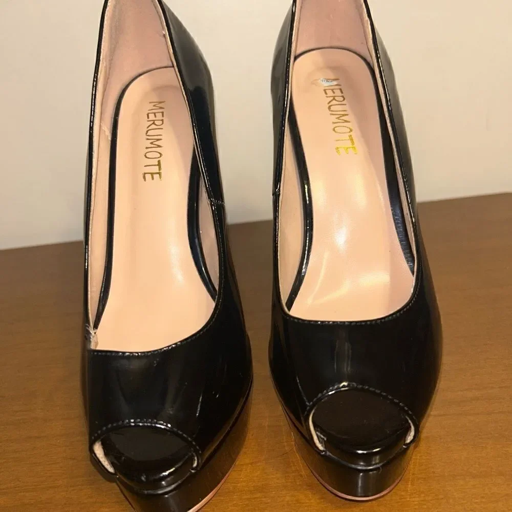 Patten leather open toe platform stilettos size7